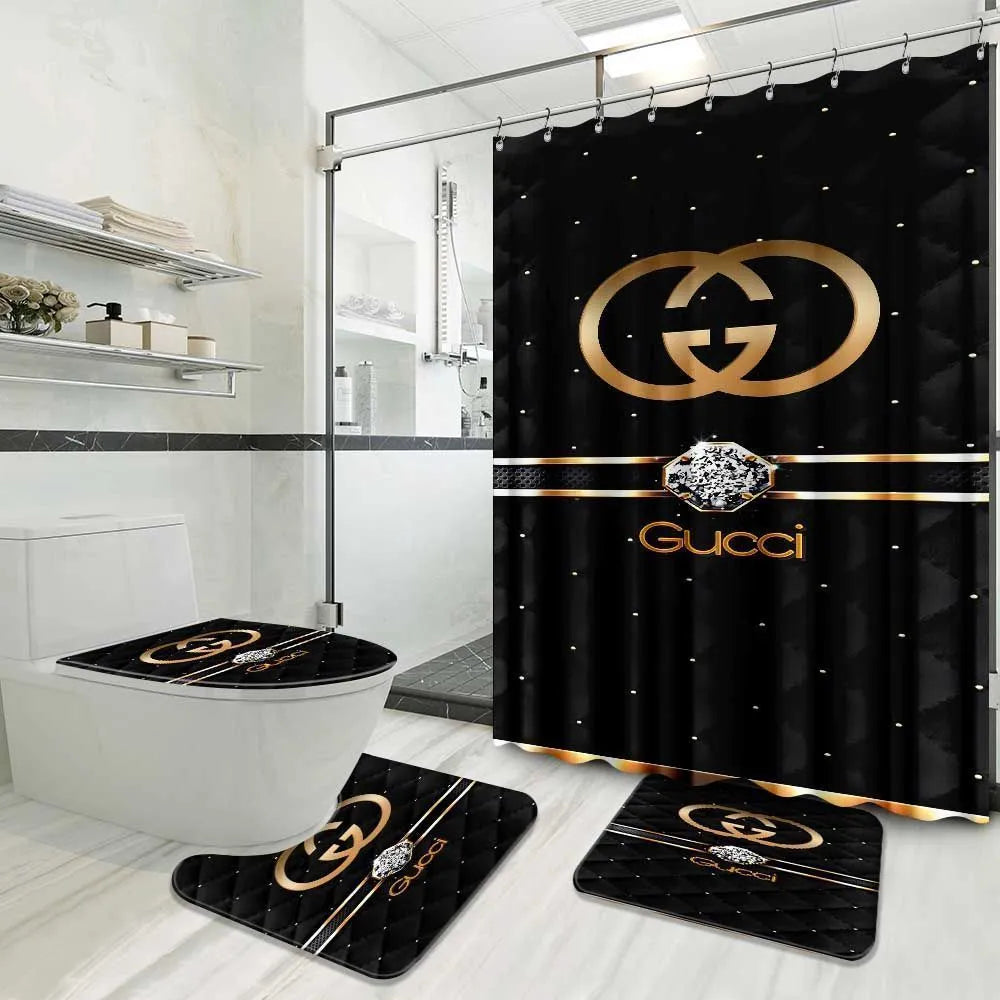 Gold Logo Gucci Shower Curtain