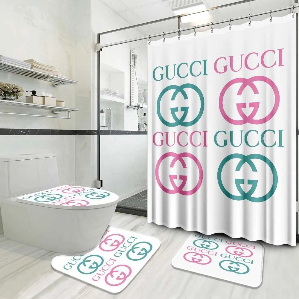 Luxury Green Pink Gucci Shower Curtain