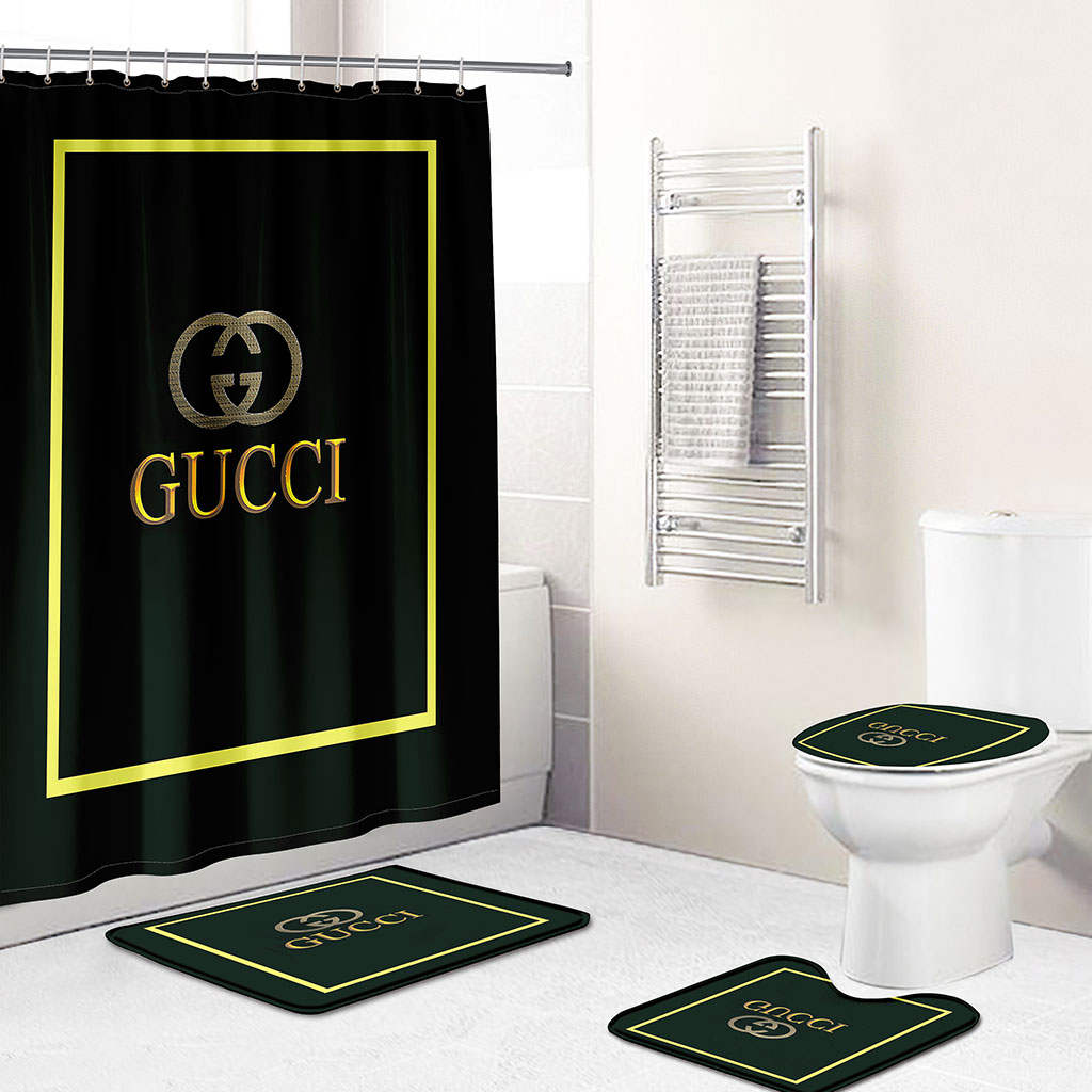 Yellow and Black Gucci Shower Curtain