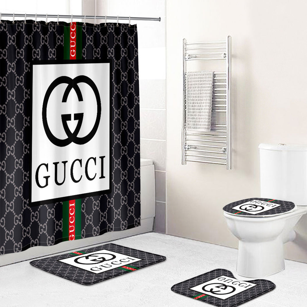 Gray and Black Gucci Shower Curtain