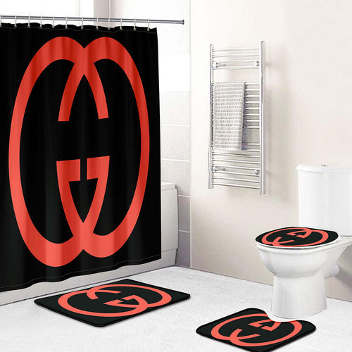 Black Red Logo Gucci Shower Curtain