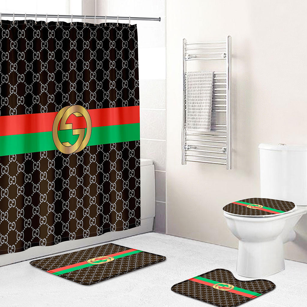 Green Red Brown Gucci Shower Curtain