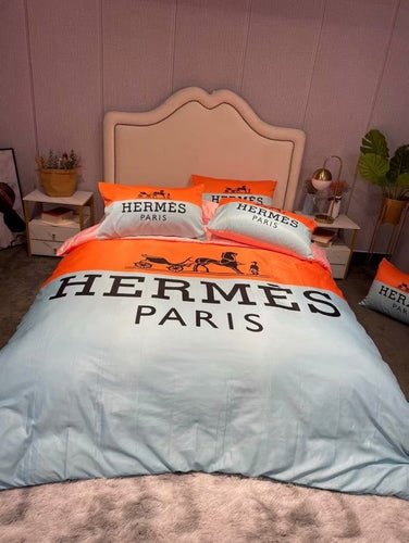 White and Orange Paris Hermes bed set