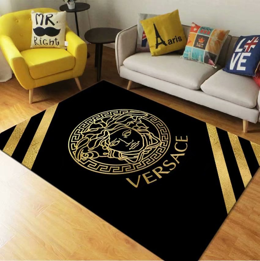 Gold logo Versace carpet and rug for living room and bedroom | Rosamiss ...