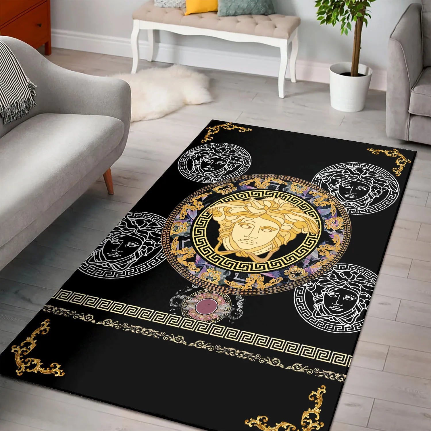 medusa pattern black Versace carpet and rug for living room and bedroom ...