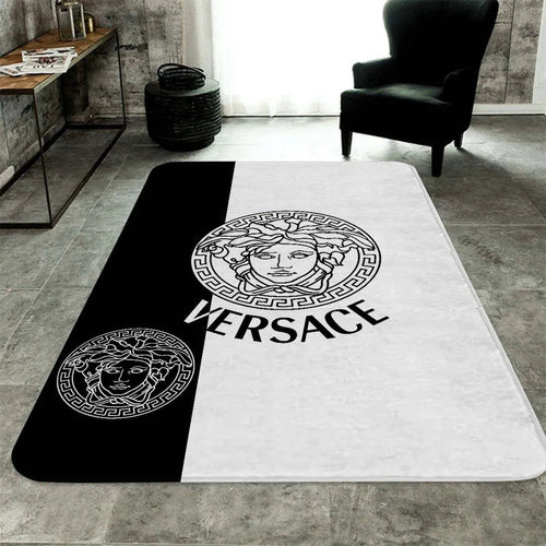 black white Versace living room carpet and rug