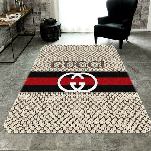 beige logo Gucci living room carpet and rug