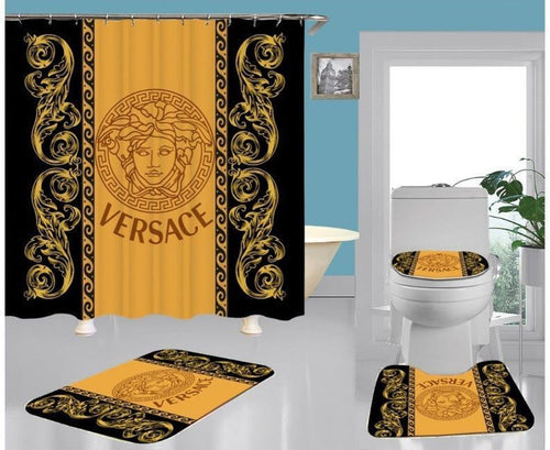 Gold Black Versace Shower Curtain Set