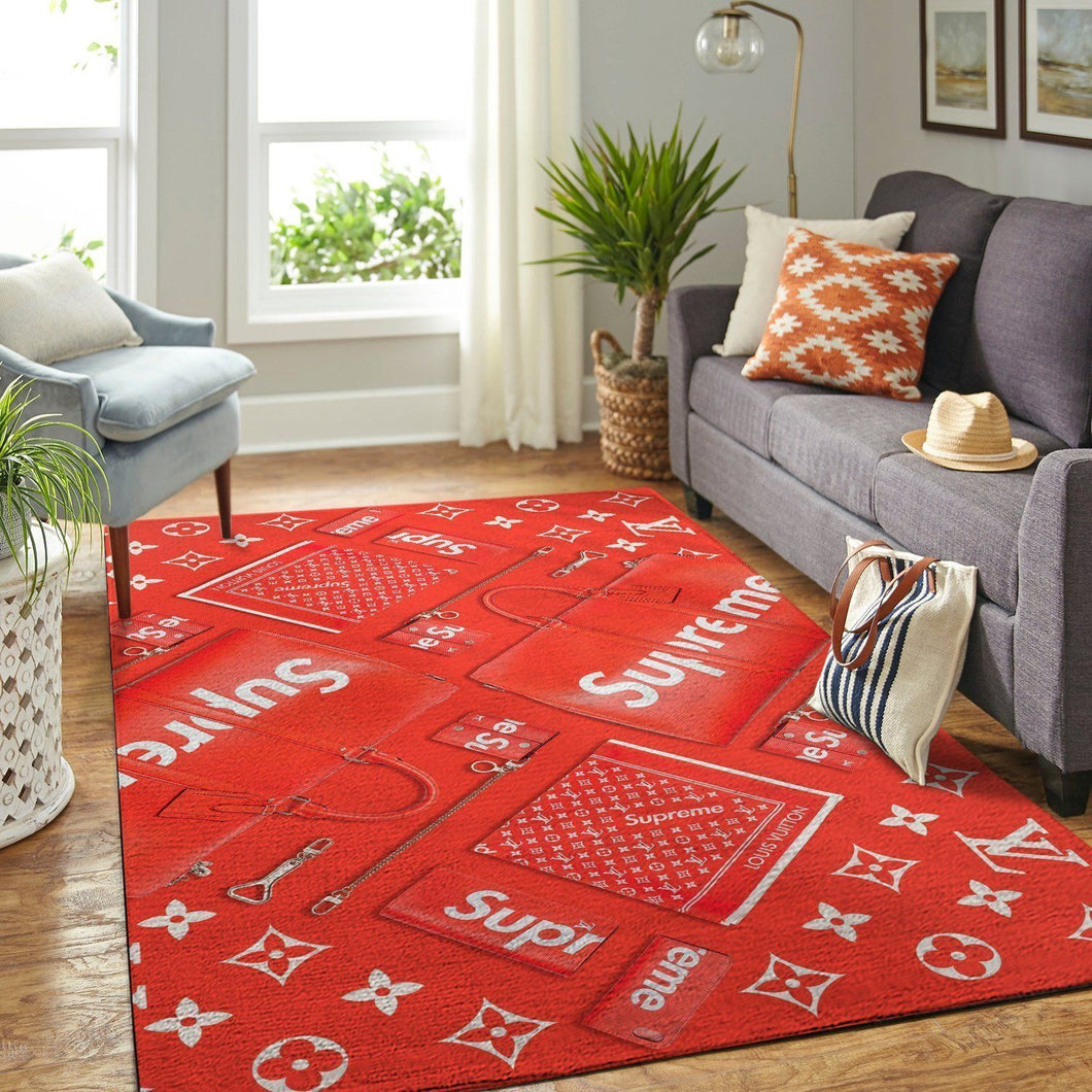 Louis Vuitton red bag living room carpet