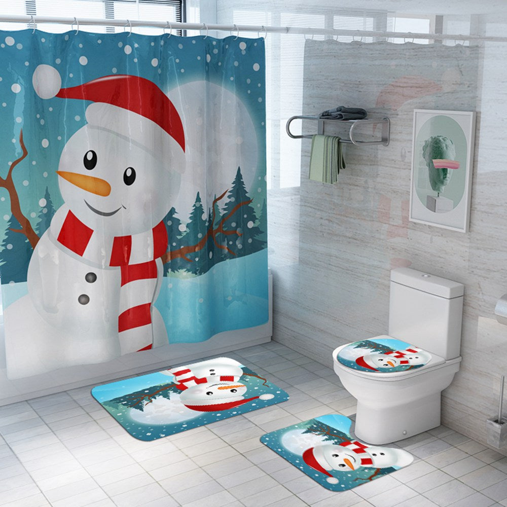 christmas shower curtain snowman cartoon