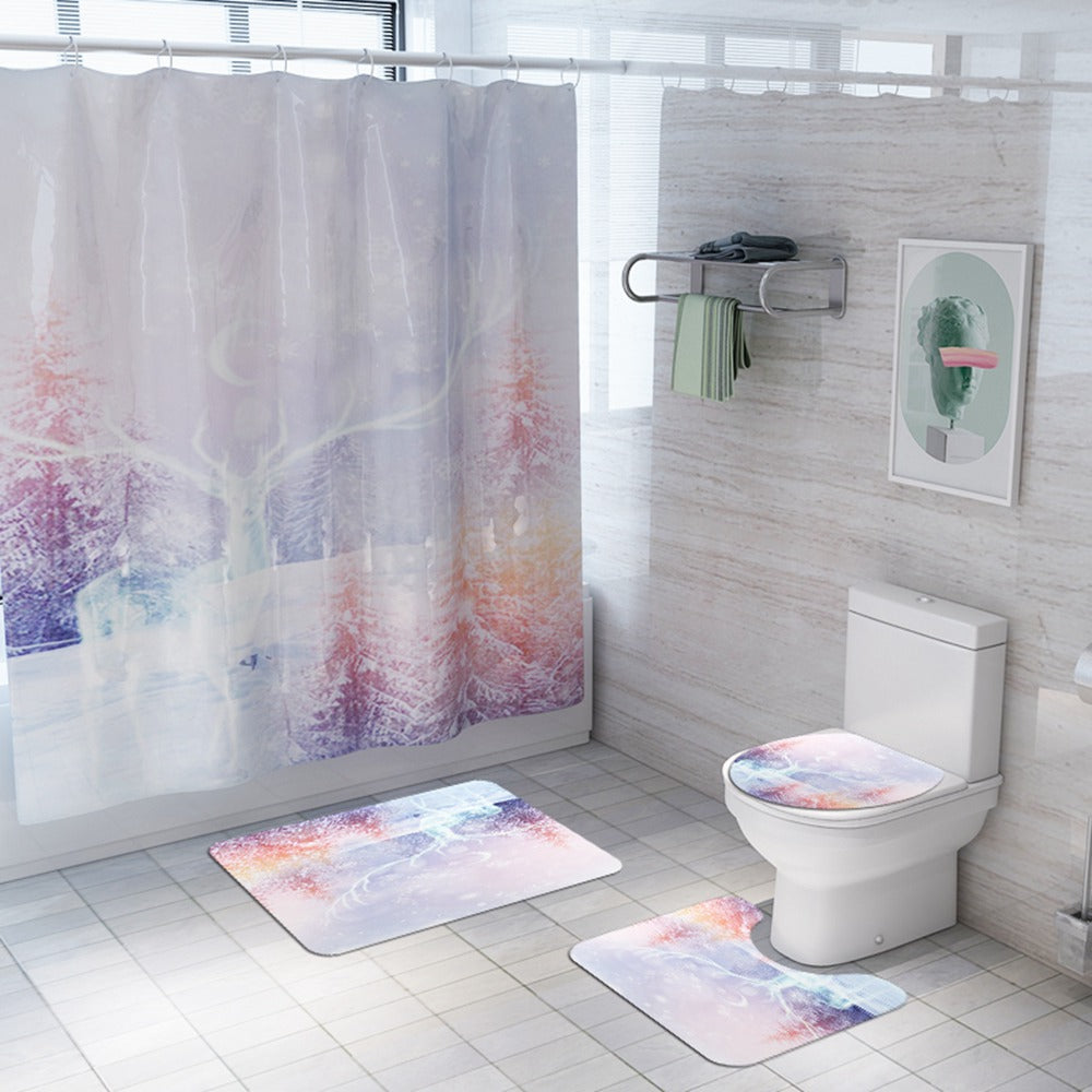 Christmas shower curtain deer rainbow