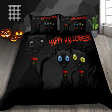 Load image into Gallery viewer, Black Cat Happy Halloween bed set
