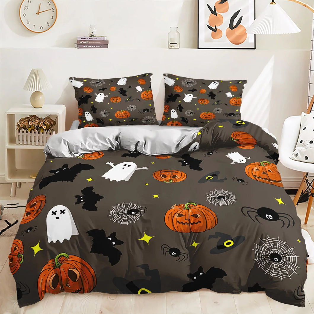 Grey Spider and Bat Halloween bed set
