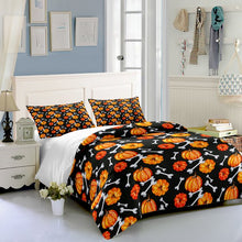 Load image into Gallery viewer, Bone and Pumpkin Halloween bed set
