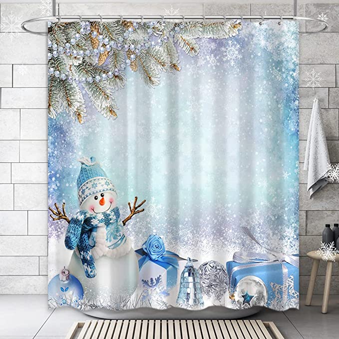 Light Blue Christmas Shower Curtain