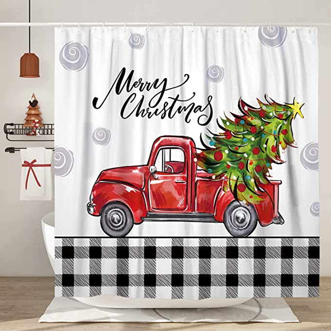 Red Truck Christmas Shower Curtain