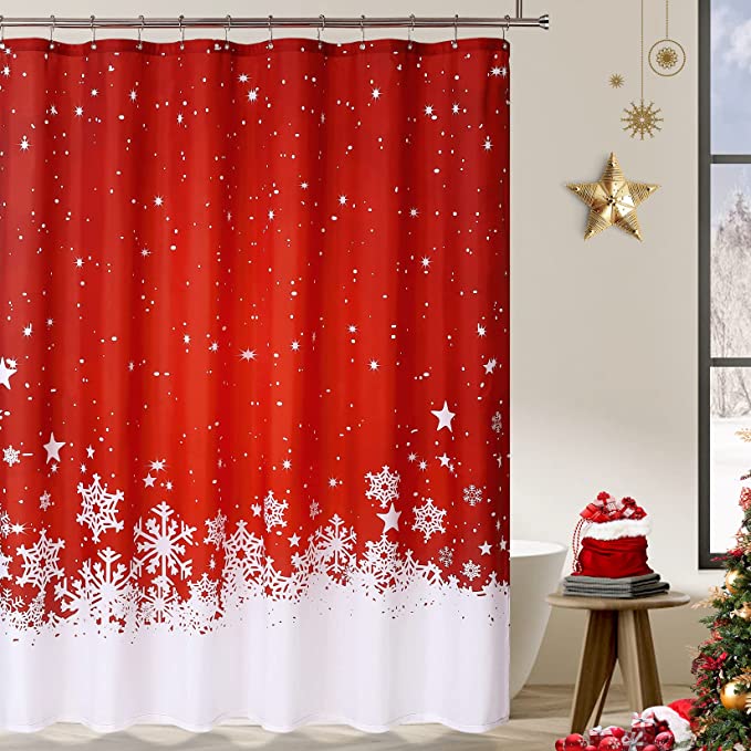 Red Floral Snowflake Shower Curtain