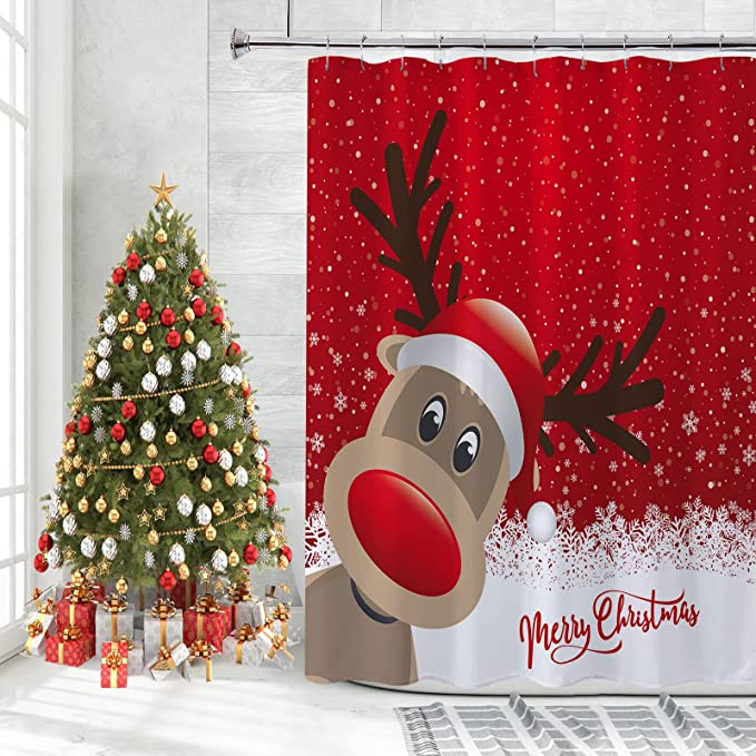 Red Reindeer Shower Curtain