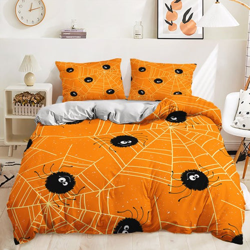 Orange Spider Halloween bed set