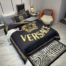 Load image into Gallery viewer, Black and Gold Versace bedding set
