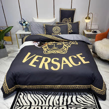 Load image into Gallery viewer, Black and Gold Versace bed set
