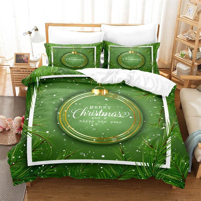 Green Merry Christmas bed set
