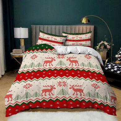 Red Deer Tree Pattern Christmas bed set