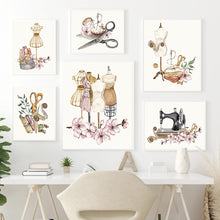 Load image into Gallery viewer, Vintage Dress Sewing Machine Flower Wall Art Canvas Painting Nordic Posters And Prints Fashion Pictures For Living Room Decor
