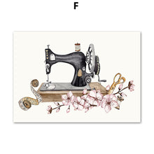 Load image into Gallery viewer, Vintage Dress Sewing Machine Flower Wall Art Canvas Painting Nordic Posters And Prints Fashion Pictures For Living Room Decor
