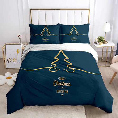 Gold Snow Merry Christmas bed set
