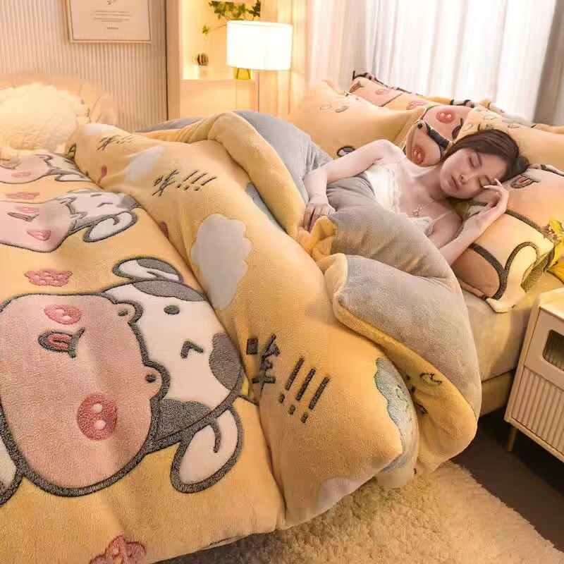 Flannel Winter Bedding Double-sided Thickened Velvet Duvet Cover Kids Single Queen King Comforter 1pcs Quilt Cover Home Textiles