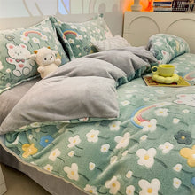 Load image into Gallery viewer, Winter Velvet Bedding Set Cartoon Kids Single Double Queen Size Flat Sheet Quilt Duvet Cover Pillowcase Bed Linens Home Textile
