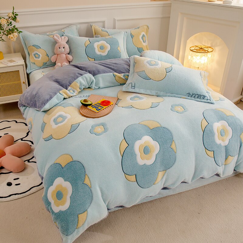 Thick Fleece Warm Flannel Coral Winter Duvet Cover Double Sided Velvet Bedding Set Single Double Queen King Size Quilt cover