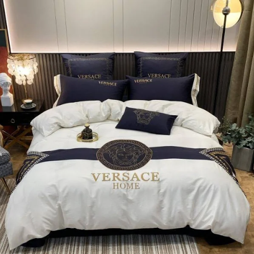 Navy Blue and White Versace bed set
