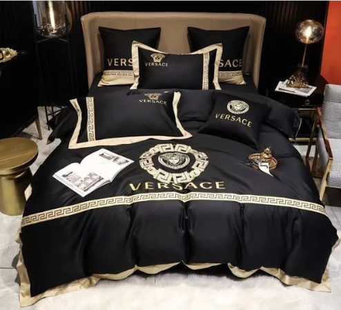 Gold Stripe and Black Versace bed set