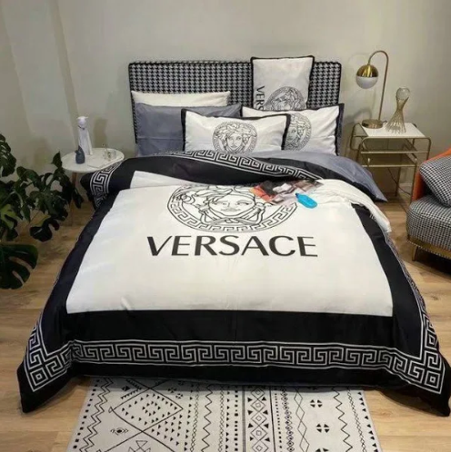 White and Navy With Ancient Frame Versace bed set