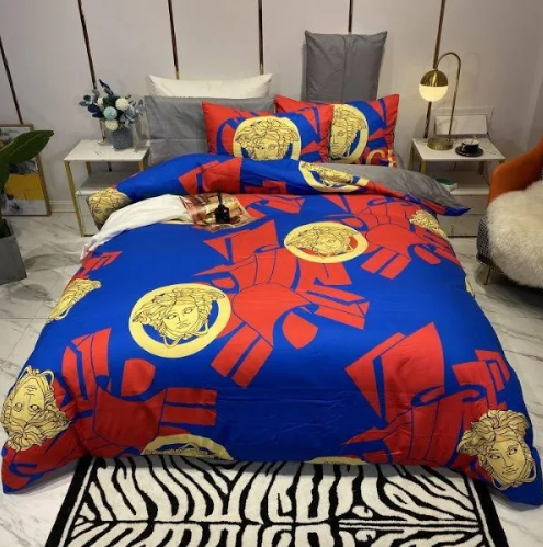 Blue and Red Versace bed set