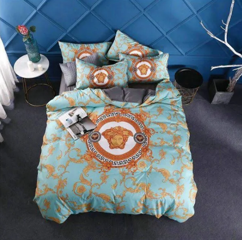 Mint and Signature Flames Versace bed set