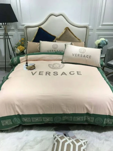 Trendy Beige and Green Versace bed set