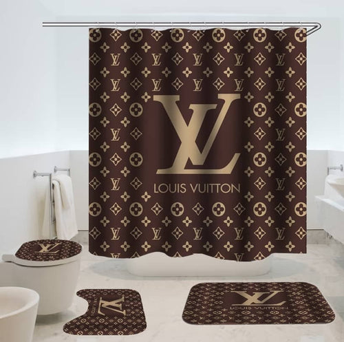 Louis vuitton lv white bathroom set hot 2023 luxury shower curtain bath rug  mat home decor