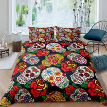 Load image into Gallery viewer, Flower Skull Halloween bed set
