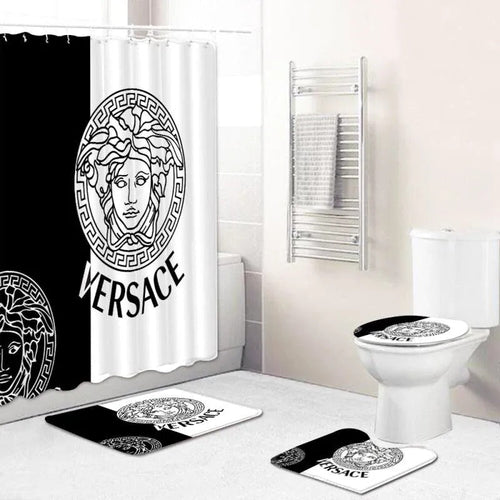 Versace Pattern in White Black Background Bathroom Accessories Set