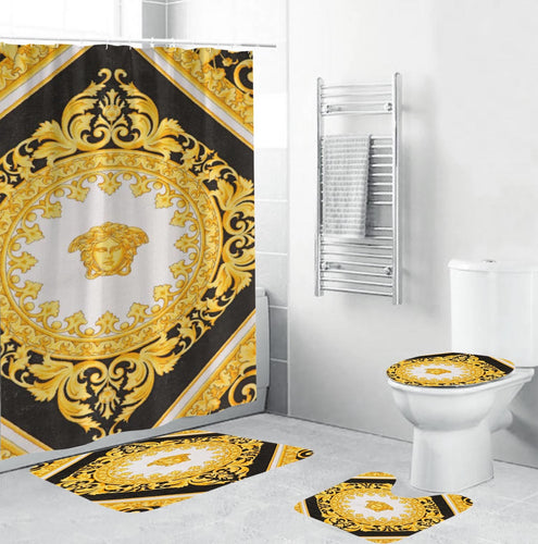 Royal Gold Black Versace Shower Curtain Set