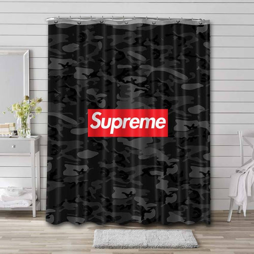 Louis Vuitton Supreme Red Black shower curtain bathroom set