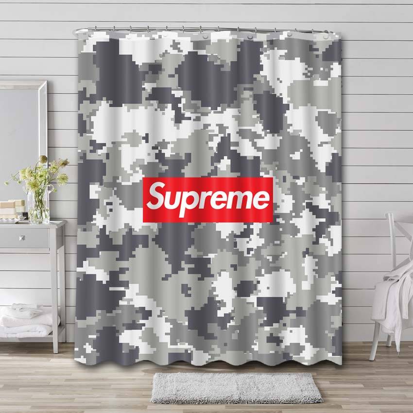 Gray Camouflage Supreme Shower Curtain Set