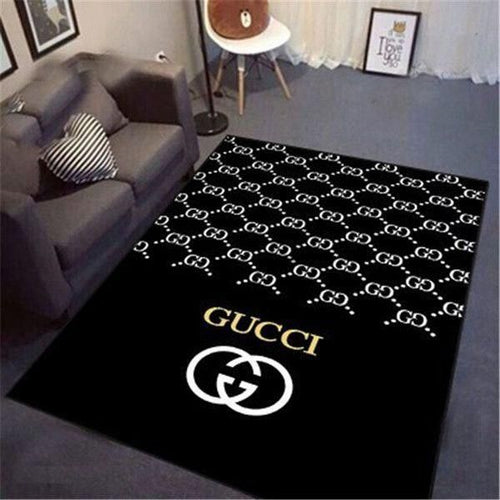 Luxury Louis Vuitton Gray Velvet with Black Logo Carpet Rug