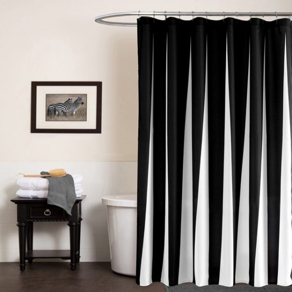 black and white shower curtain striped lines