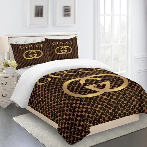 gucci bedding set dark brown and gold Luxury bed sheets