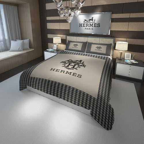 Beige and Gray Hermes bed set