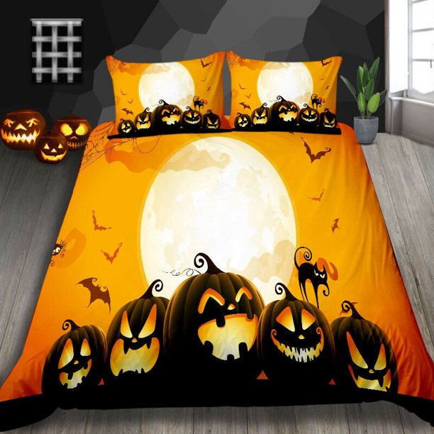 Orange pumpkin Halloween bed set